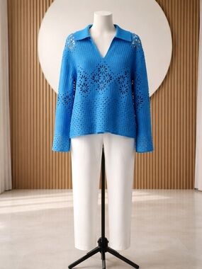 Rails Vibrant Blue Crochet Top